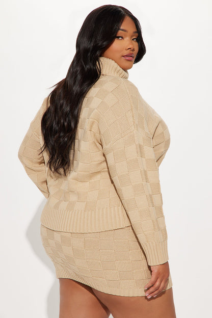 Check Me Sweater Skirt Set - Taupe