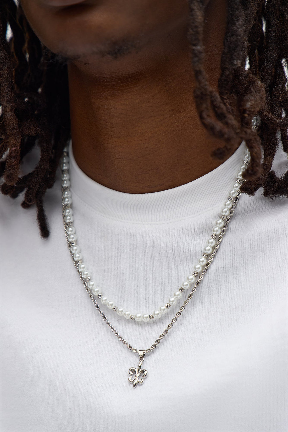 Fleur Two Piece Beaded Necklace Set - Silver