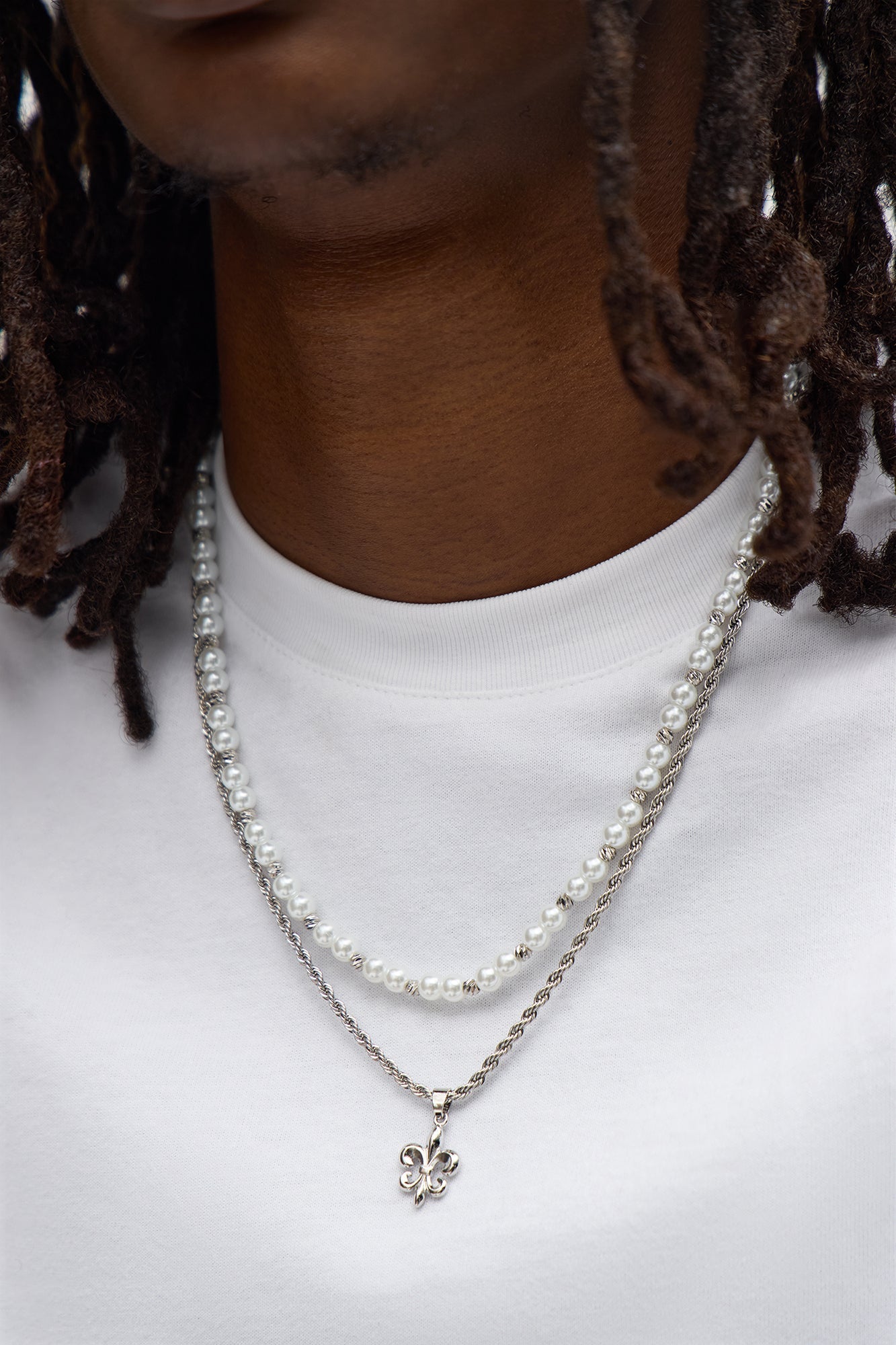 Fleur Two Piece Beaded Necklace Set - Silver