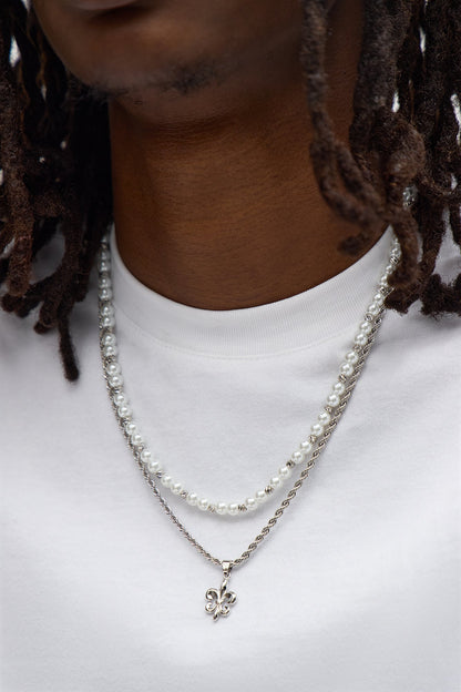 Fleur Two Piece Beaded Necklace Set - Silver