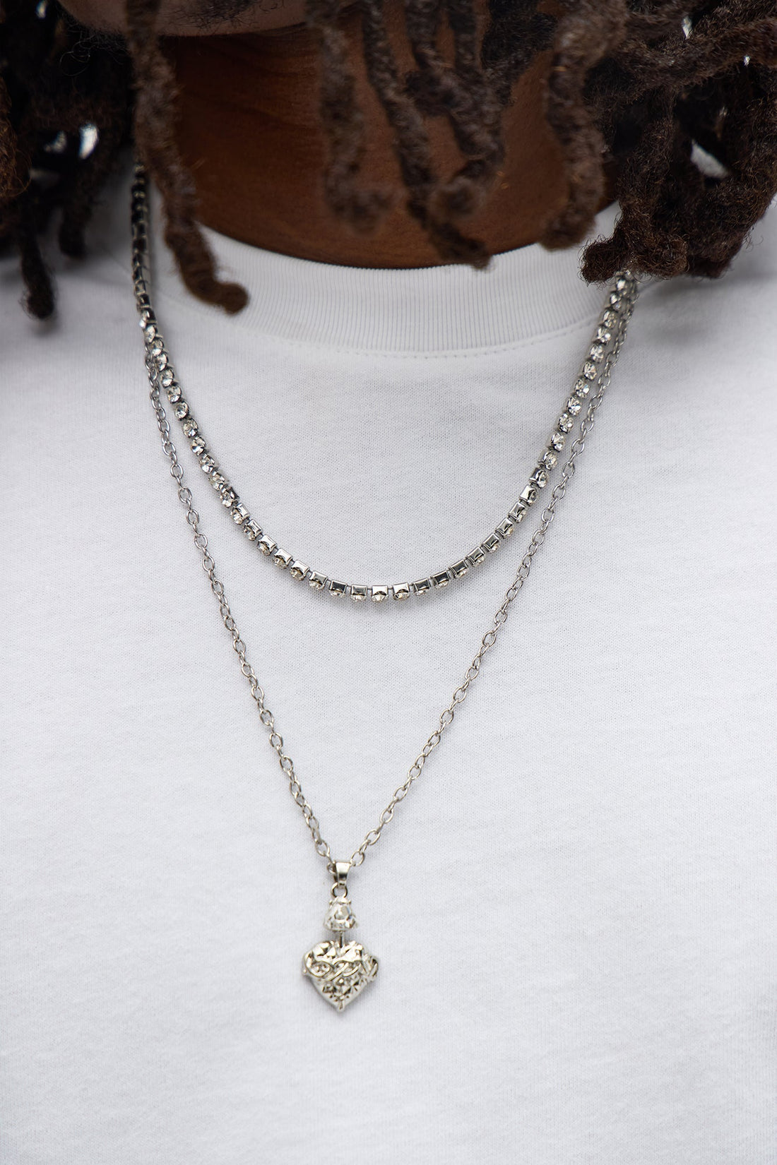 Heart Two Piece Necklace Set - Silver