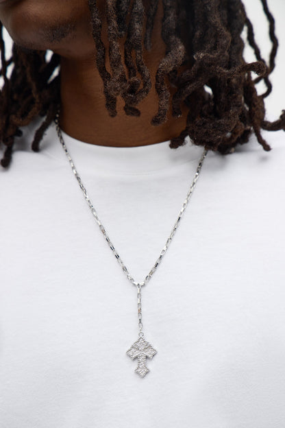Nugget Cross Lariat Chain Necklace - Silver