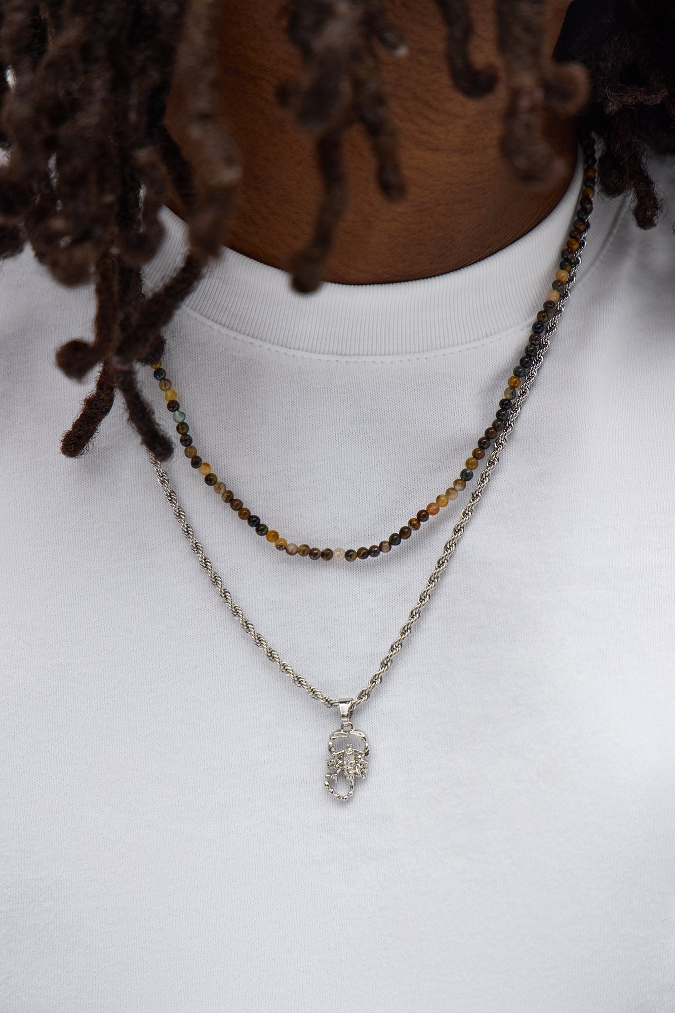 ScorpionTwo Piece Beaded Necklace Set - Silver/Combo
