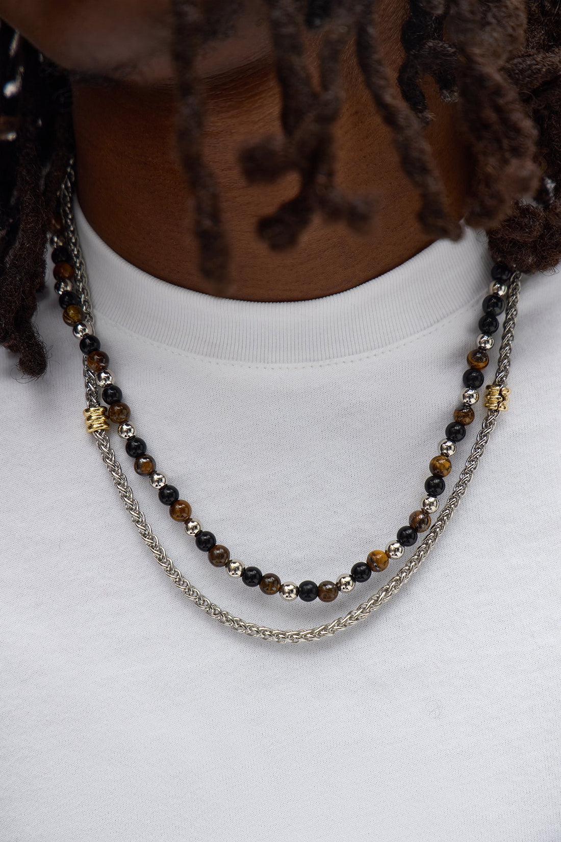 Two Piece Beaded Necklace Set - Silver/Combo