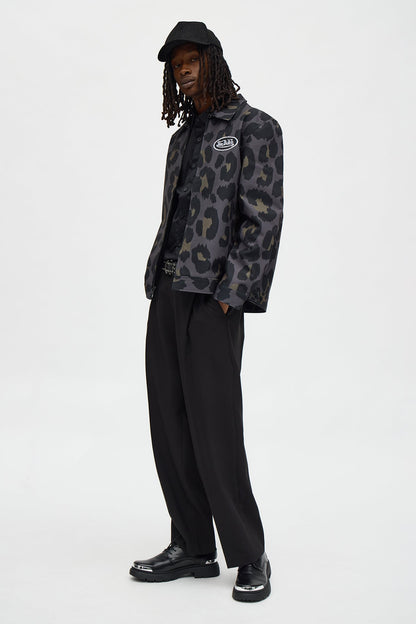 Von Dutch Leopard Print Work Jacket - Taupe