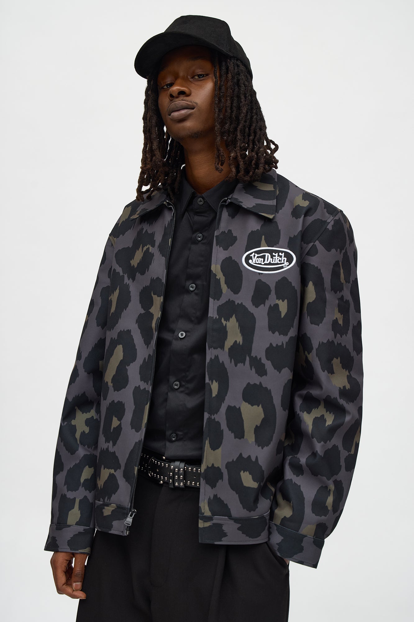 Von Dutch Leopard Print Work Jacket - Taupe