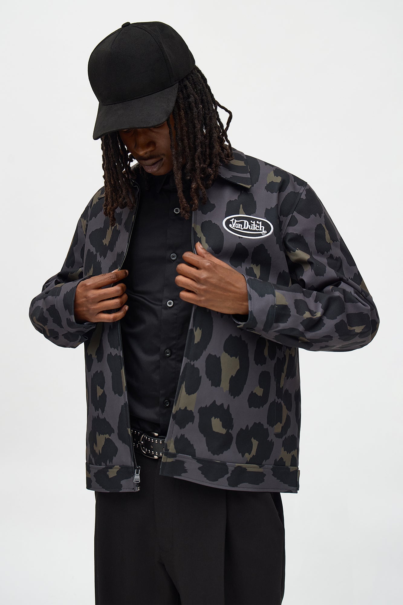 Von Dutch Leopard Print Work Jacket - Taupe