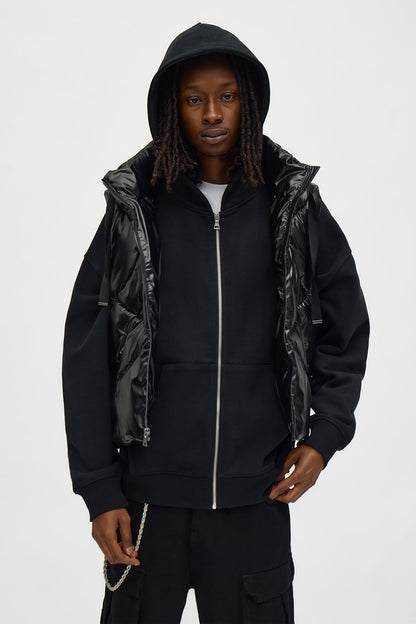 Cropped Quilted Hooded Puffer Vest - Black