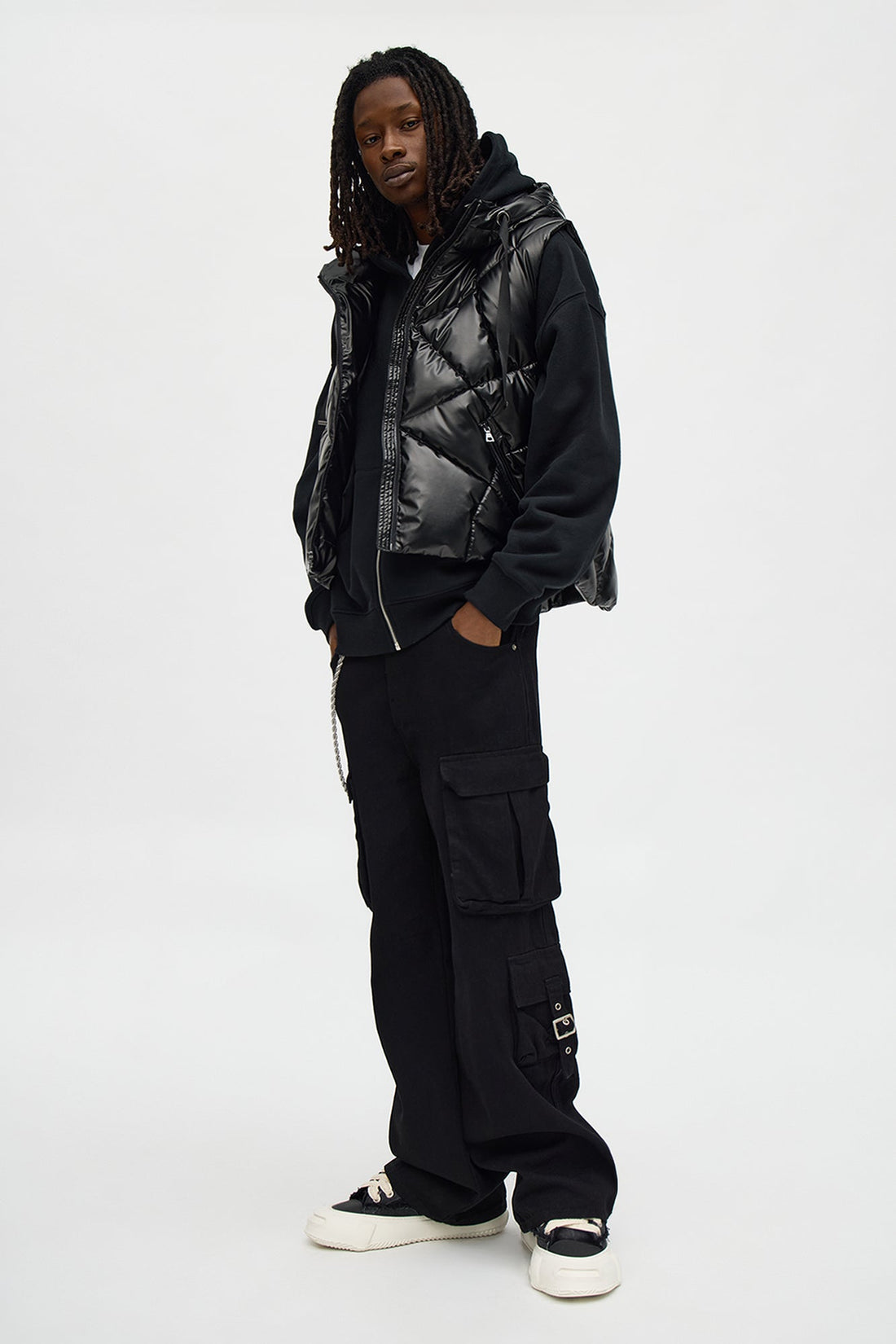 Cropped Quilted Hooded Puffer Vest - Black