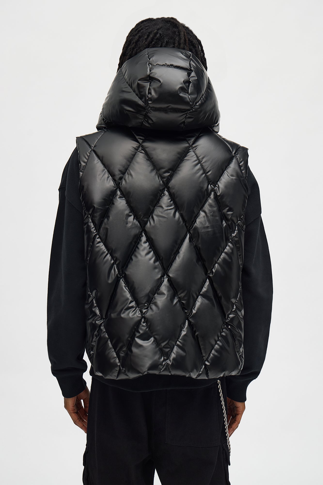 Cropped Quilted Hooded Puffer Vest - Black