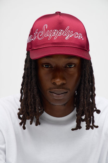 Saint Supply Co Satin Structured Snapback Hat - Burgundy