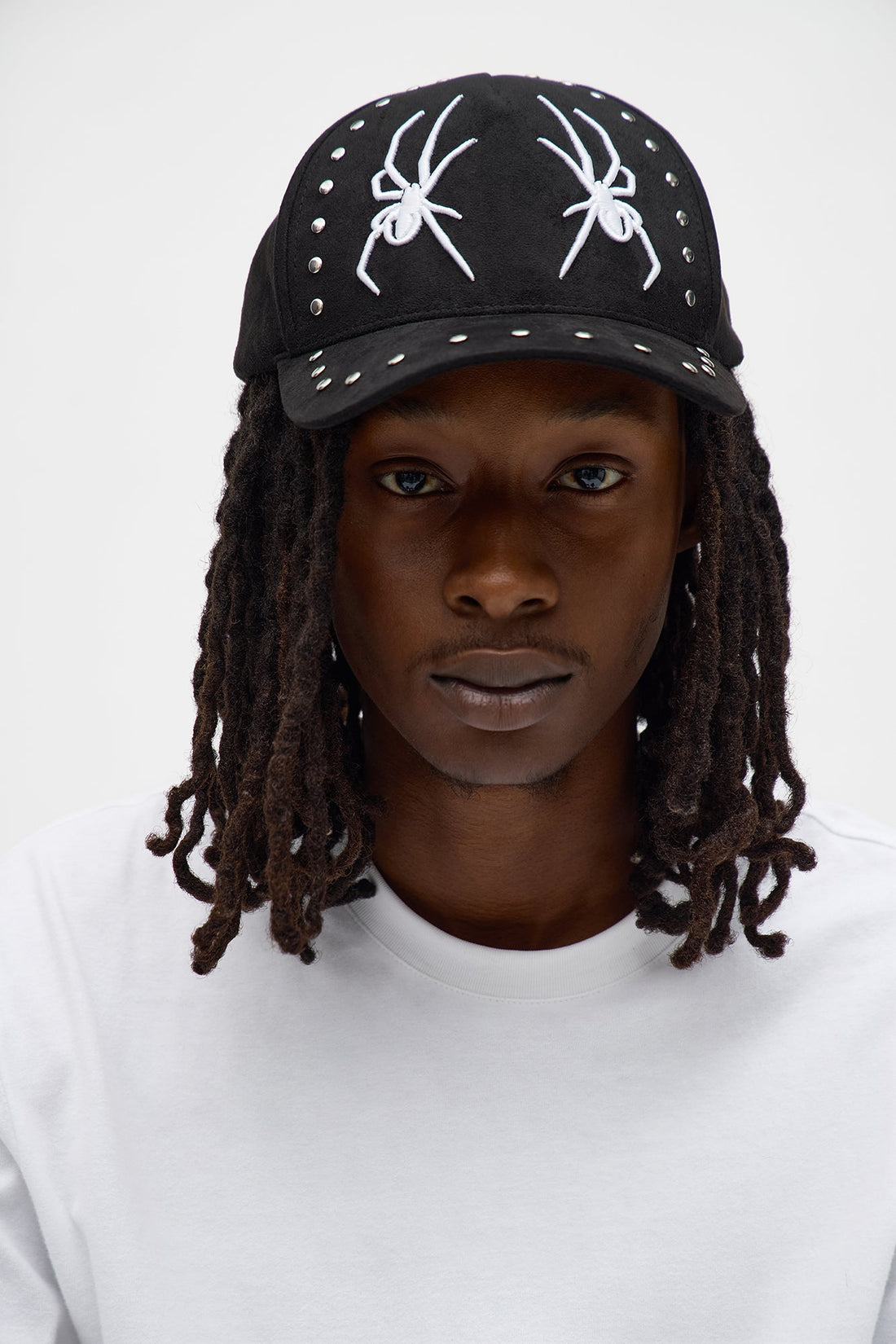 Crawler Studded Faux Suede Structured Snapback Hat - Black