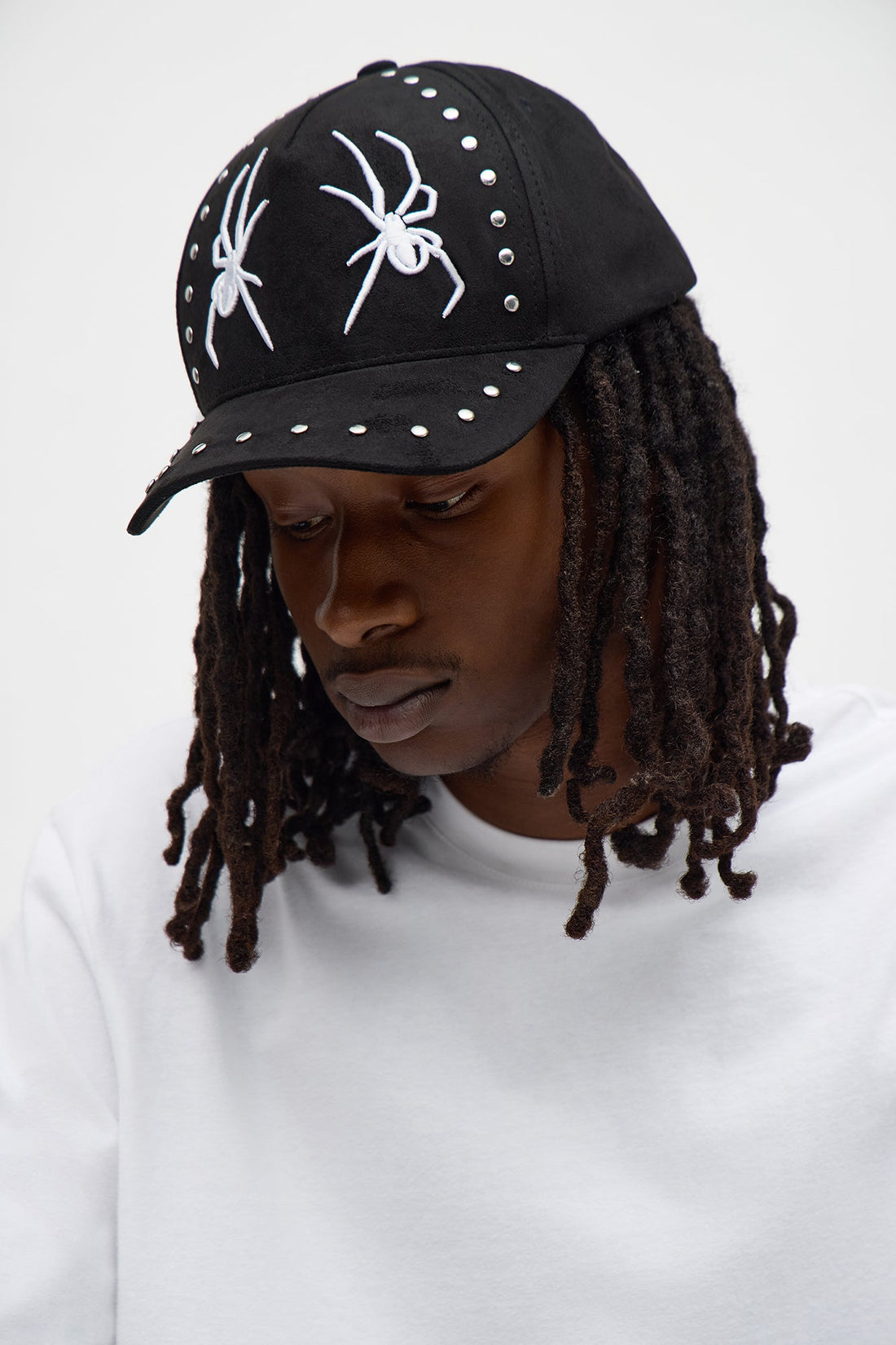 Crawler Studded Faux Suede Structured Snapback Hat - Black