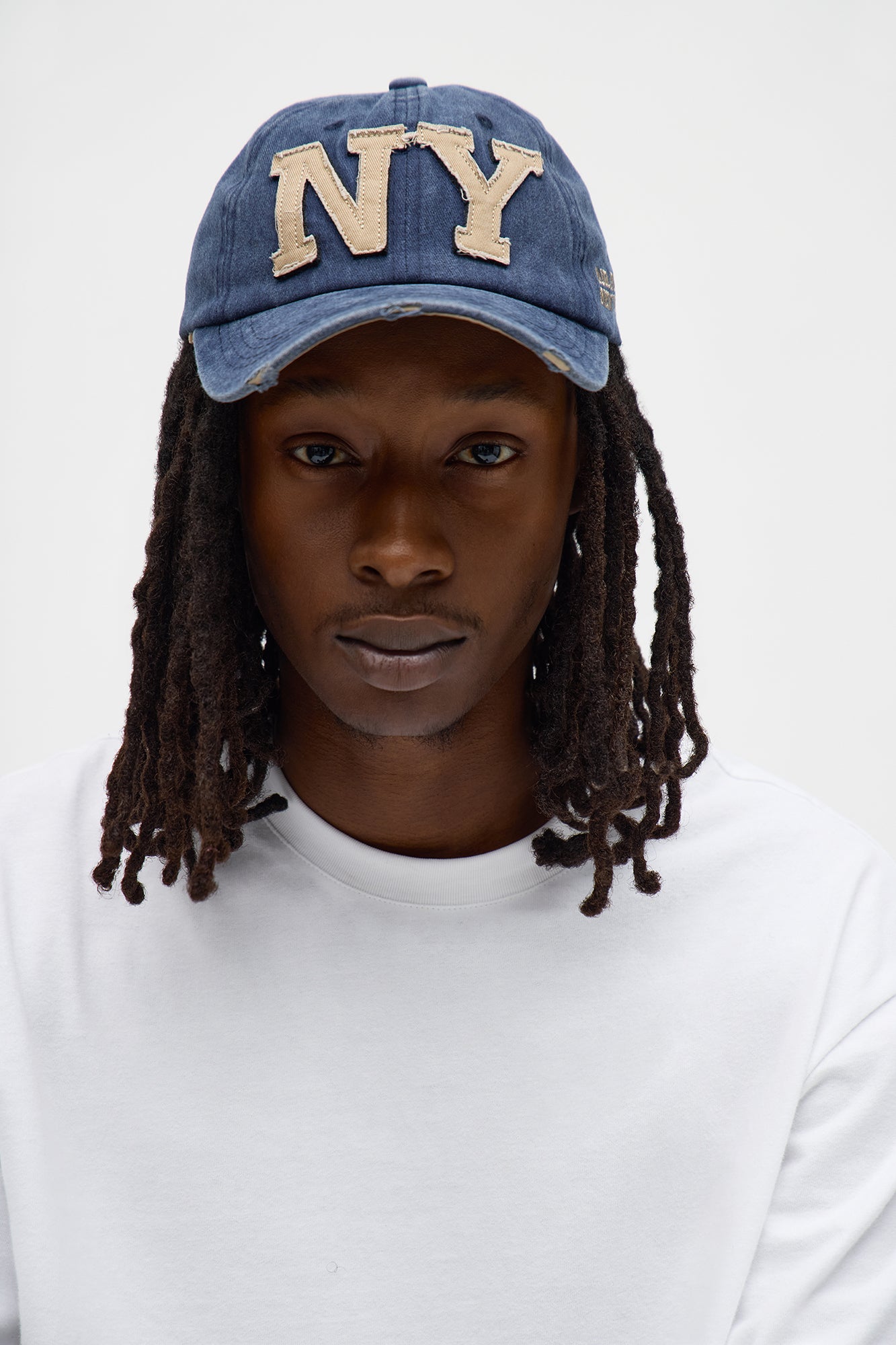 NY Patchwork Washed Baseball Hat - Navy