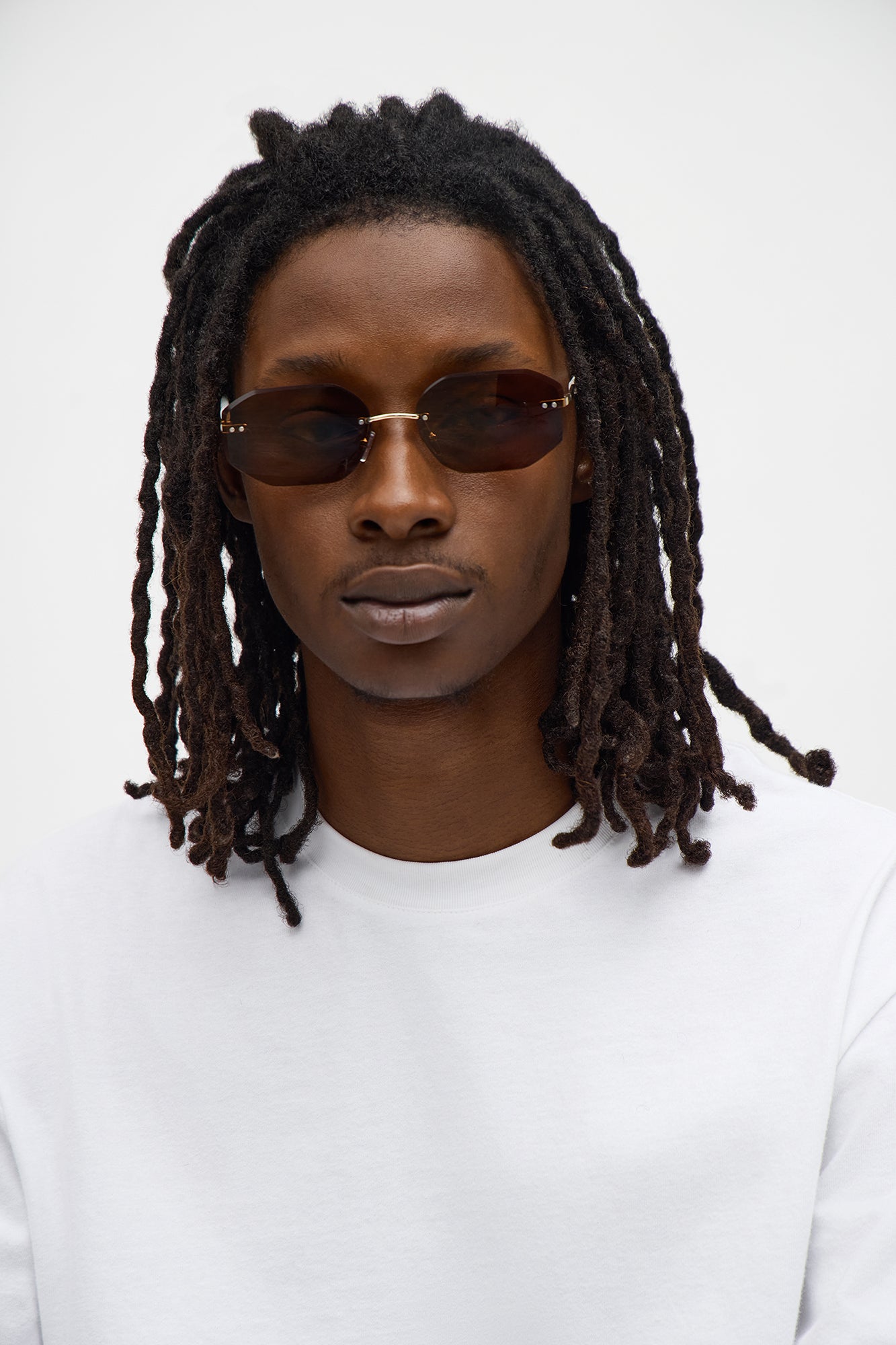 Frameless Geometric Colored Lens Sunglasses - Brown