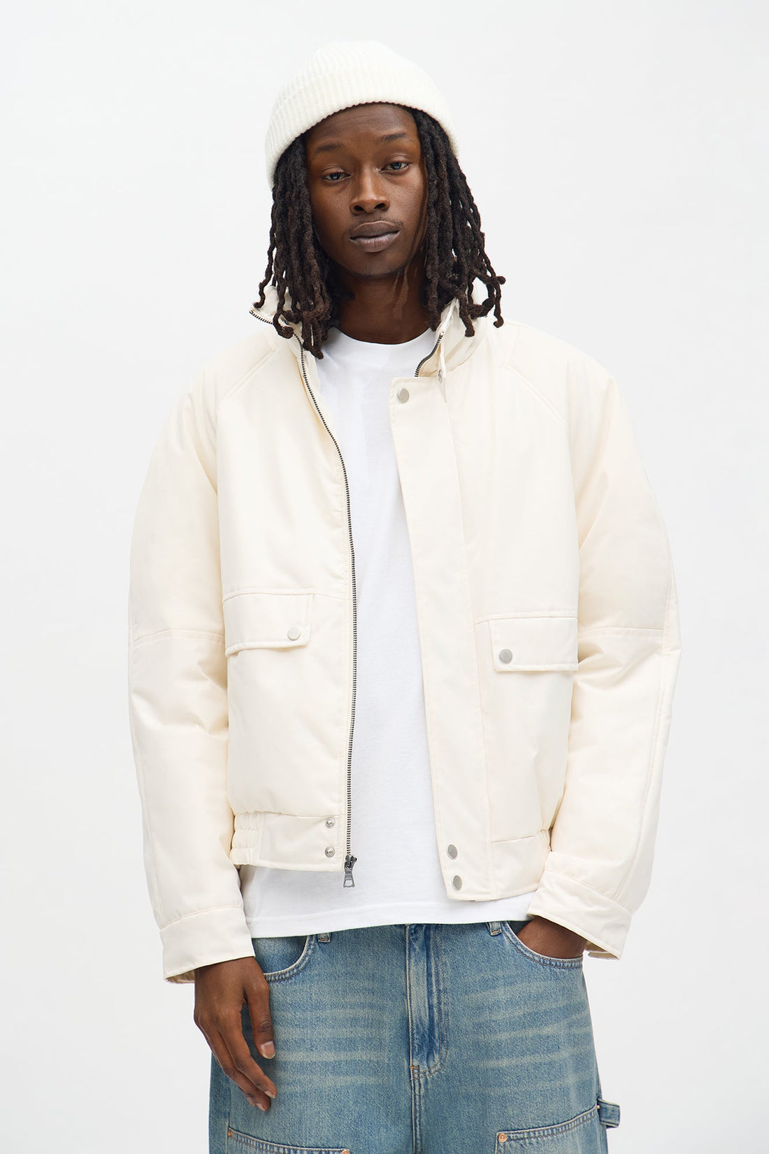 Level Up Paneled Bomber Puffer Jacket - Off White