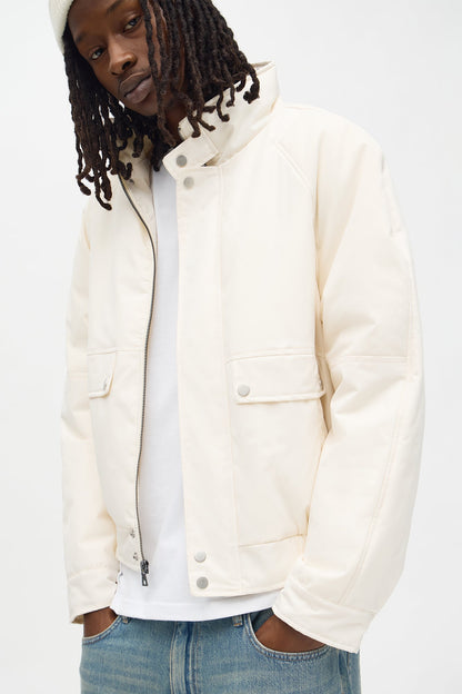 Level Up Paneled Bomber Puffer Jacket - Off White
