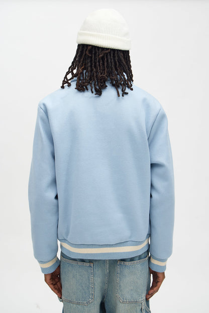 Retro Rib Wool Varsity Jacket - Light Blue