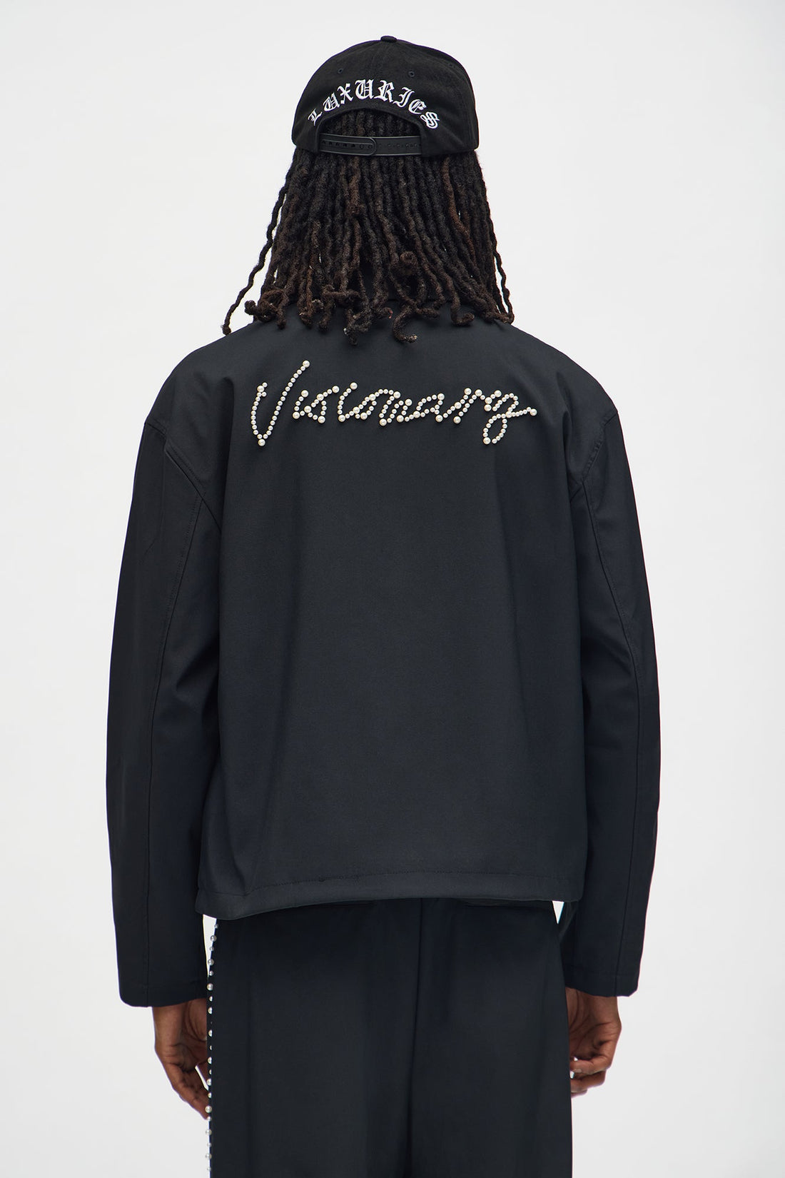 Cropped Pearl Work Jacket - Black
