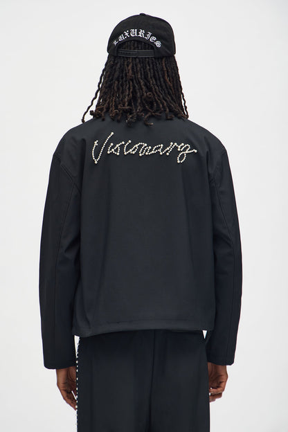 Cropped Pearl Work Jacket - Black