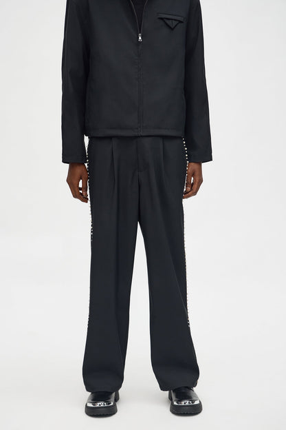 Baggy Pleated Pearl Pant - Black