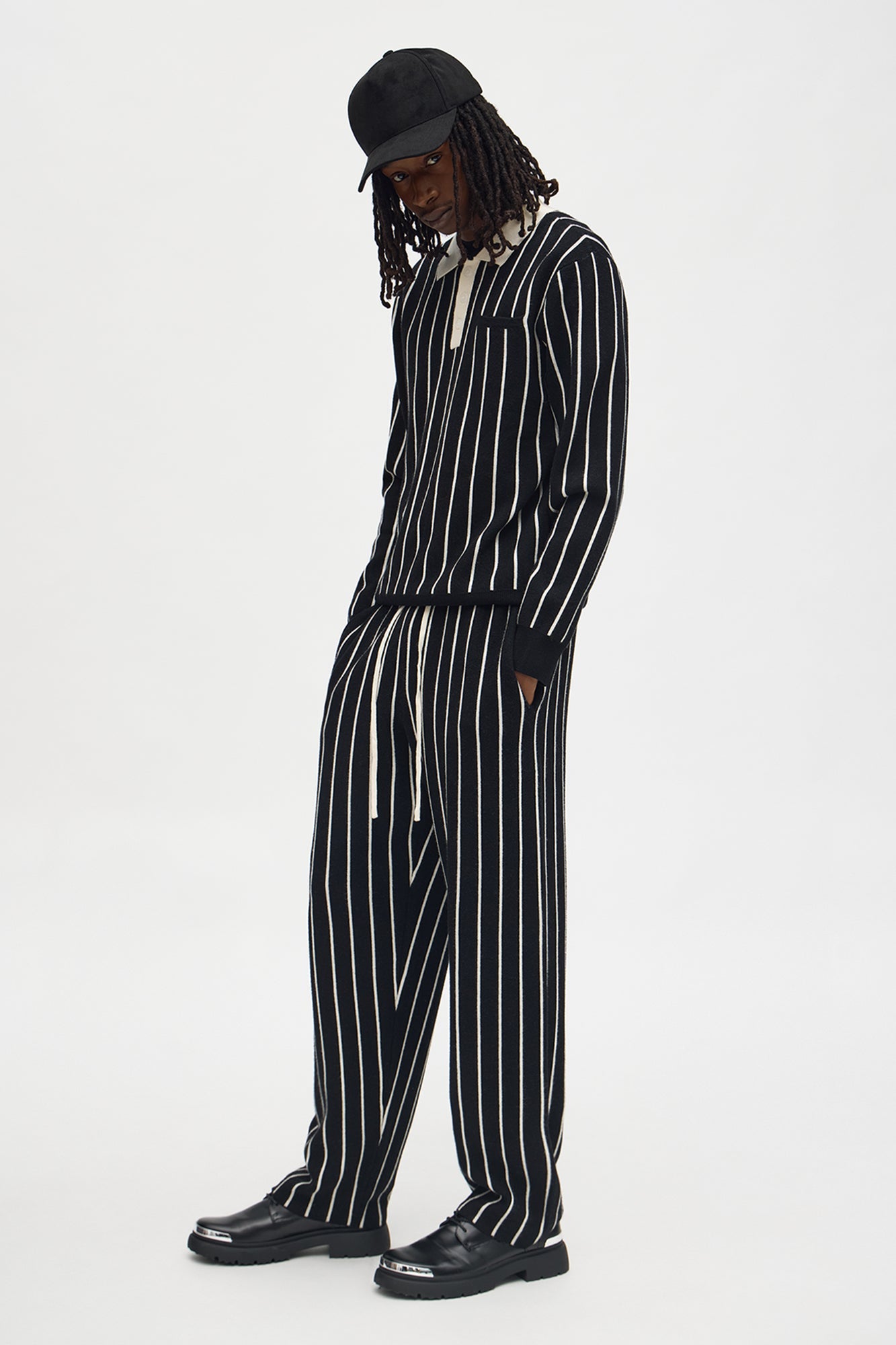 Straight Pinstripe Posh Sweater Knit Pant - Black/combo
