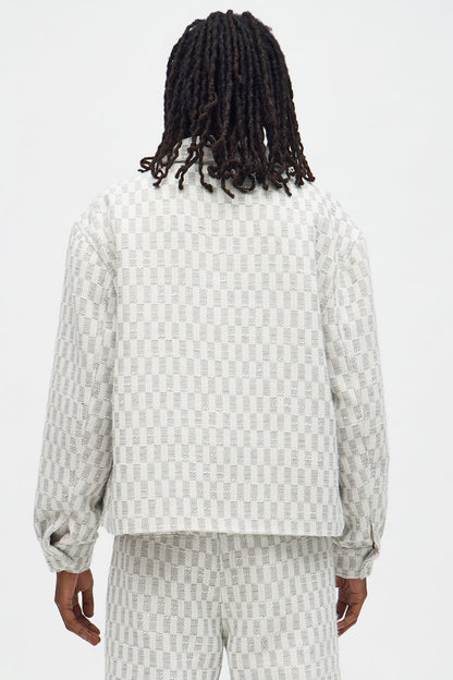 Relaxed Cropped Checker Work Jacket - Cream