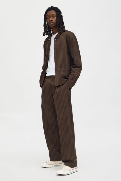 Straight Striped Elevated Shirt Jacket - Brown