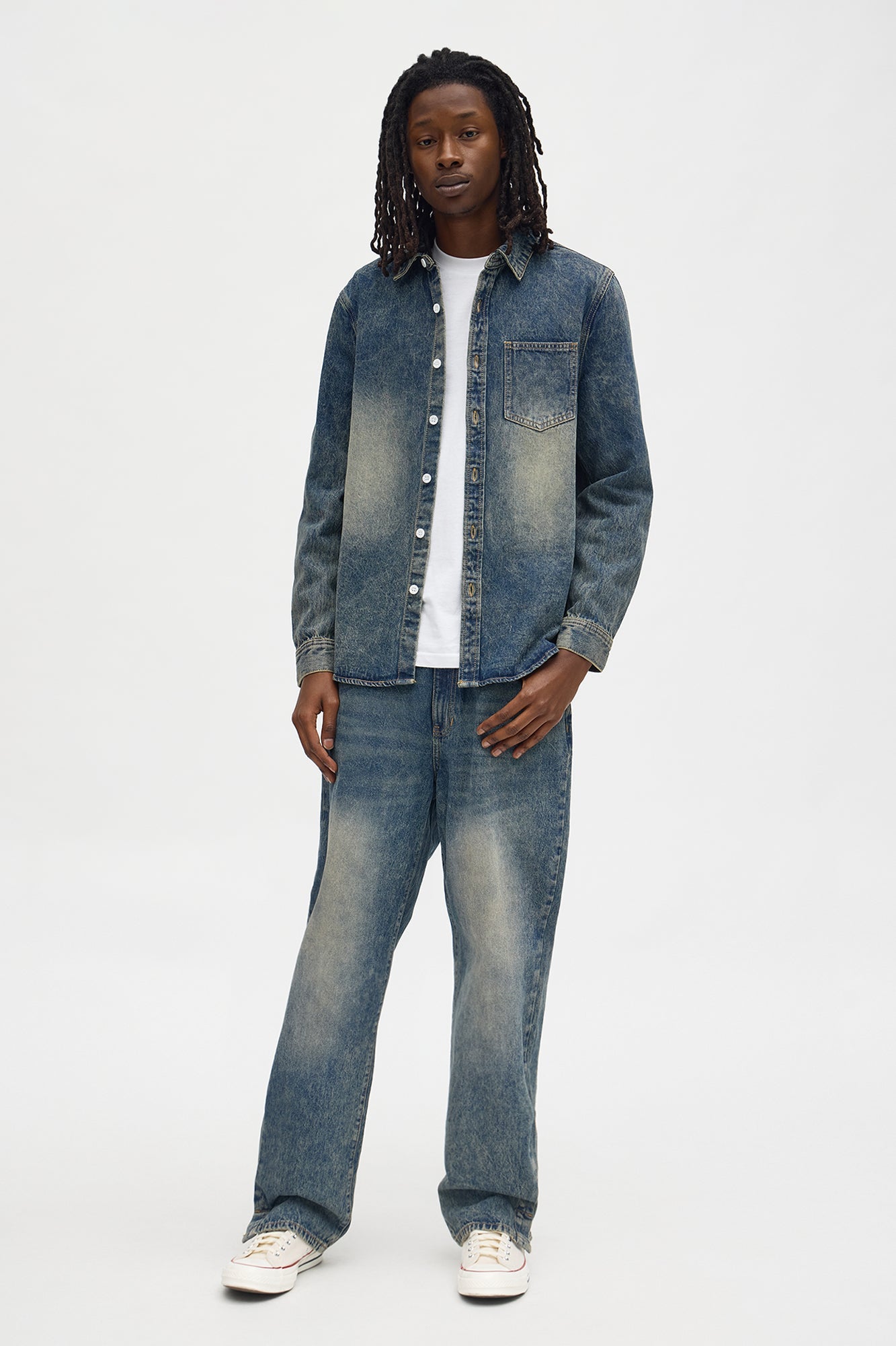 On My Revival Button Up Denim Shirt - Vintage Blue Wash