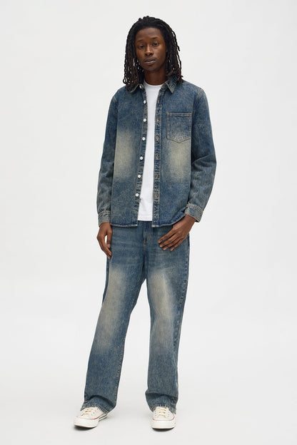 On My Revival Button Up Denim Shirt - Vintage Blue Wash