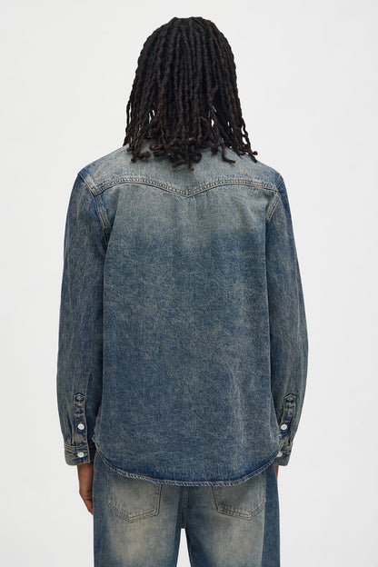 On My Revival Button Up Denim Shirt - Vintage Blue Wash