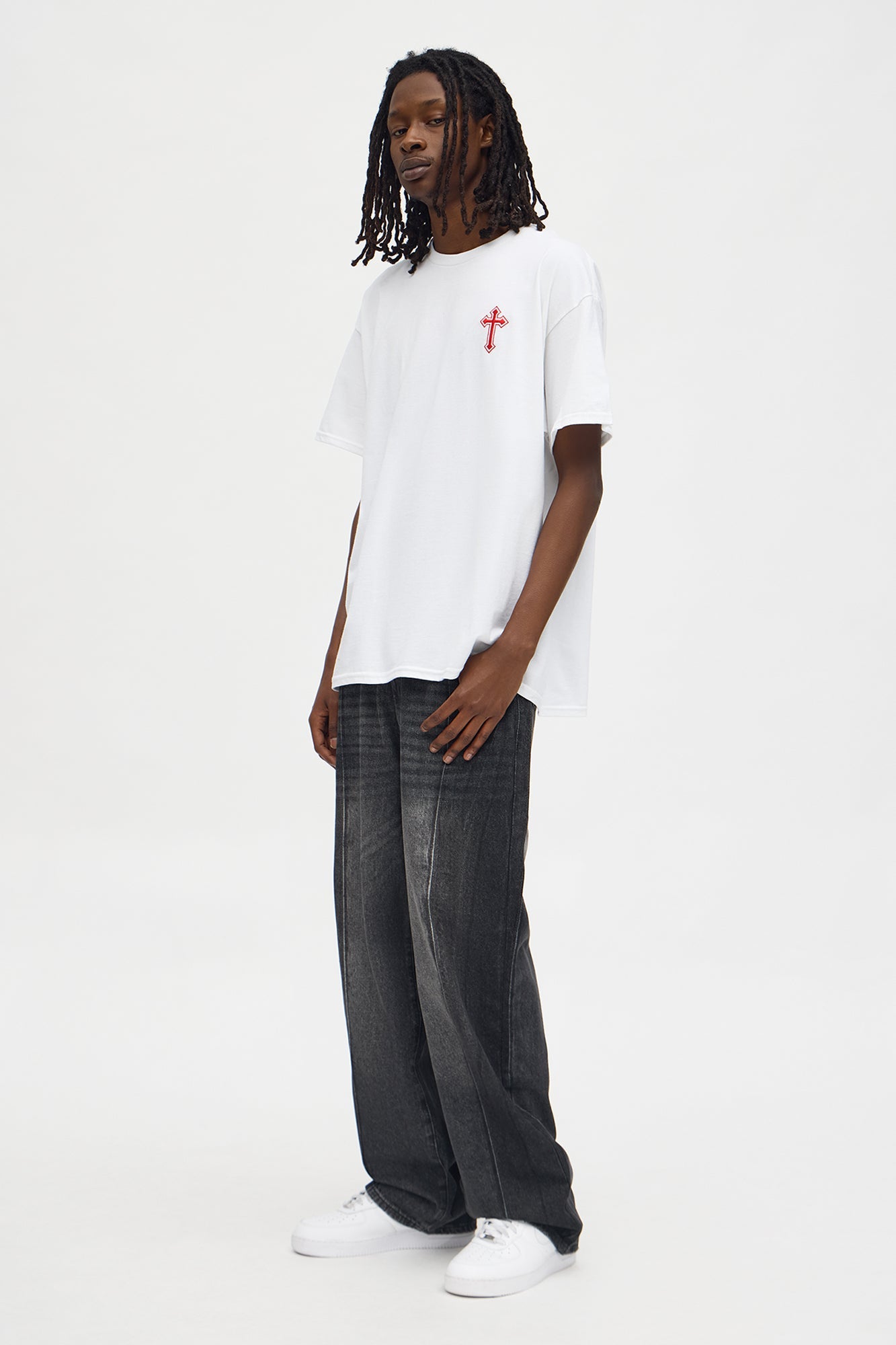 Blessed By The Cross Embroidery Oversized Short Sleeve Tee - White