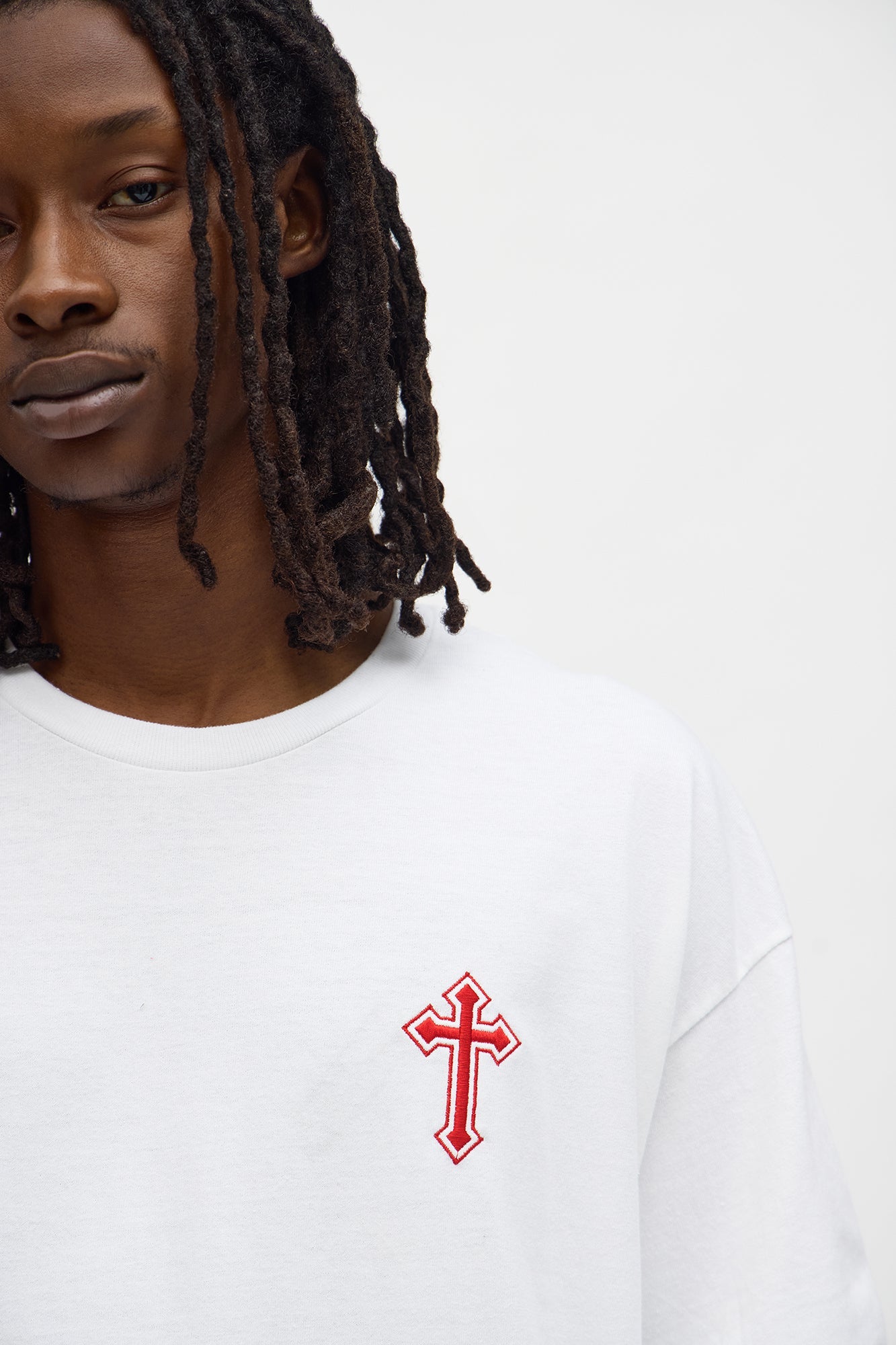 Blessed By The Cross Embroidery Oversized Short Sleeve Tee - White