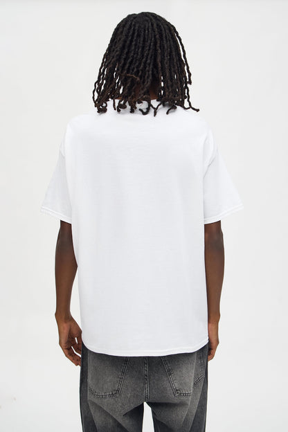 Blessed By The Cross Embroidery Oversized Short Sleeve Tee - White