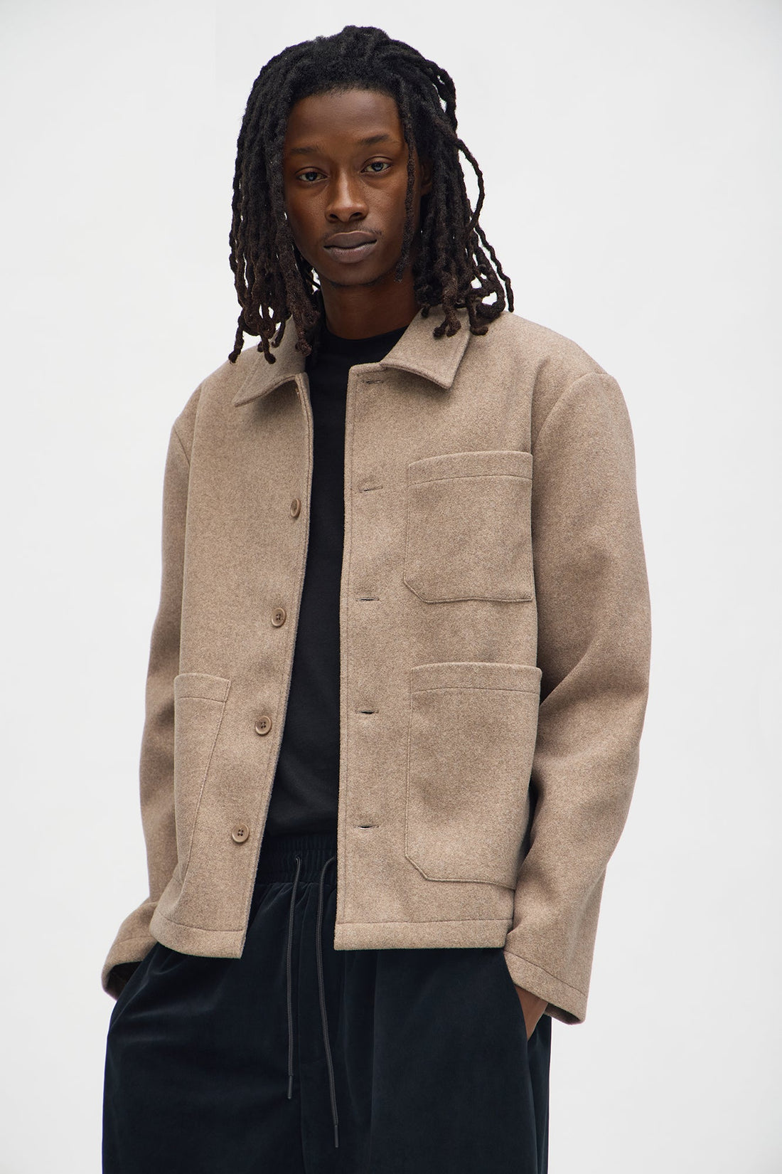 Elevated Faux Wool Chore Jacket - LightBrown