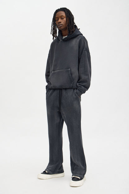 Acid Wash Heavyweight Slim Flare Sweatpants - Black