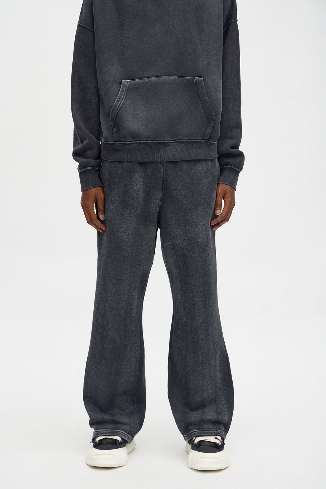 Acid Wash Heavyweight Slim Flare Sweatpants - Black