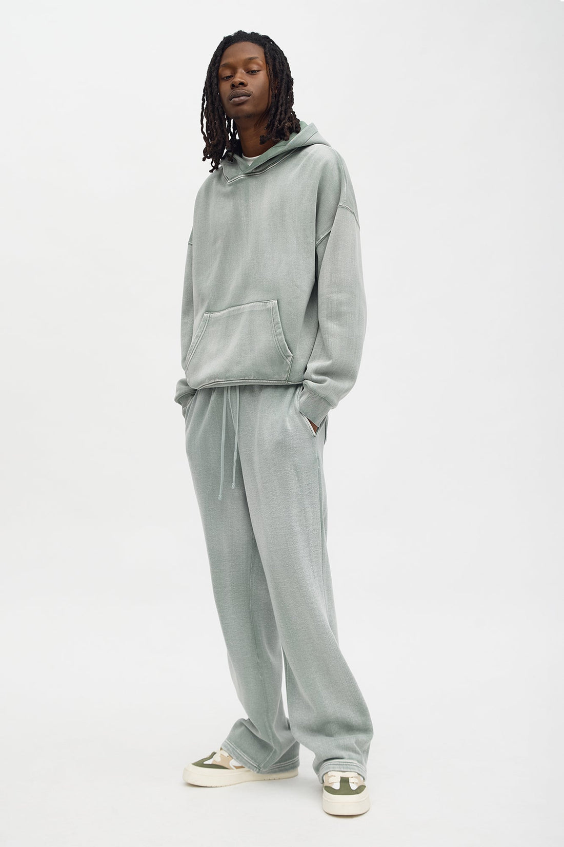 Acid Wash Heavyweight Slim Flare Sweatpants - Sage