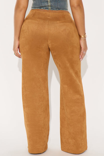 Retro Haze Faux Suede Wide Leg Pant 32″ - Camel