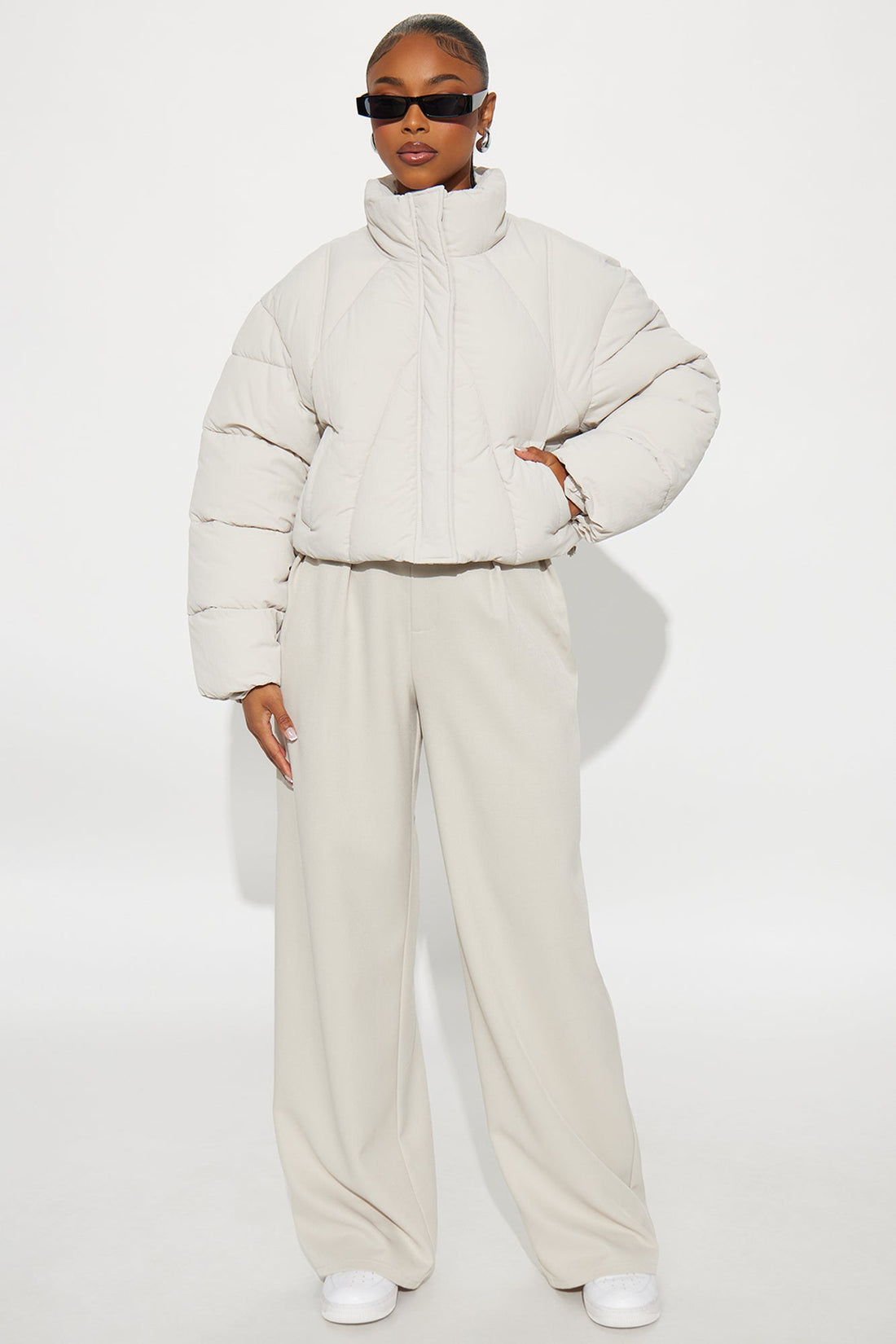 Kendall Cropped Puffer Jacket - Light Grey