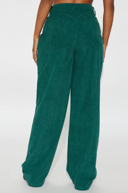 Everyday Casual Corduroy Wide Leg Pant 32″ - Hunter Green