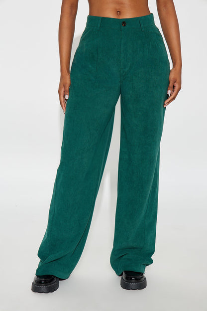 Everyday Casual Corduroy Wide Leg Pant 32″ - Hunter Green