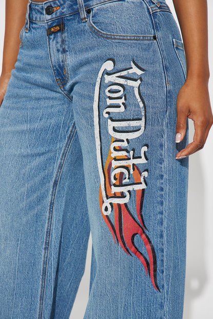 Von Dutch Flame Wide Leg Jeans - Medium Wash