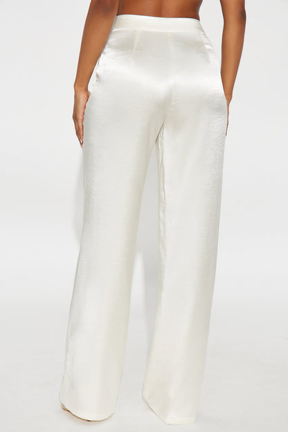 Selena Satin Wide Leg Pants 33″ - Ivory