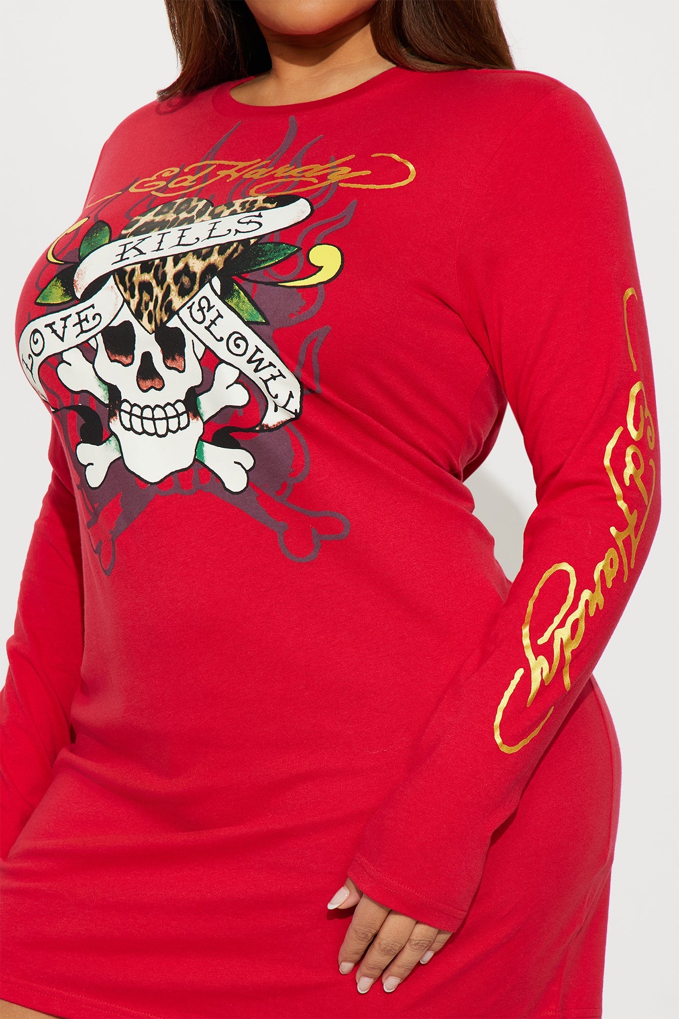 Ed Hardy Love Kills Slowly Long Sleeve Mini Dress - Red