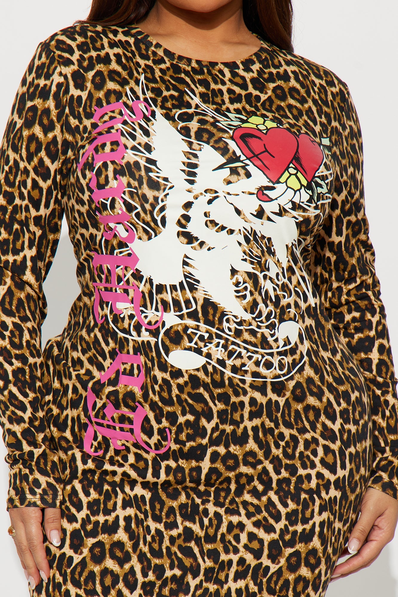 Ed Hardy Rose Long Sleeve Leopard Mini Dress - Leopard