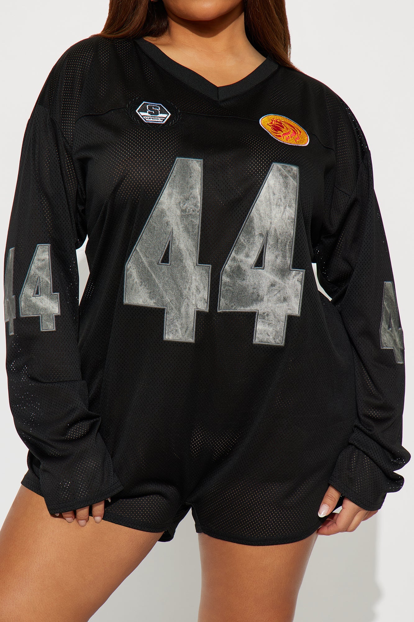 Game Time Jersey Long Sleeve Romper - Black