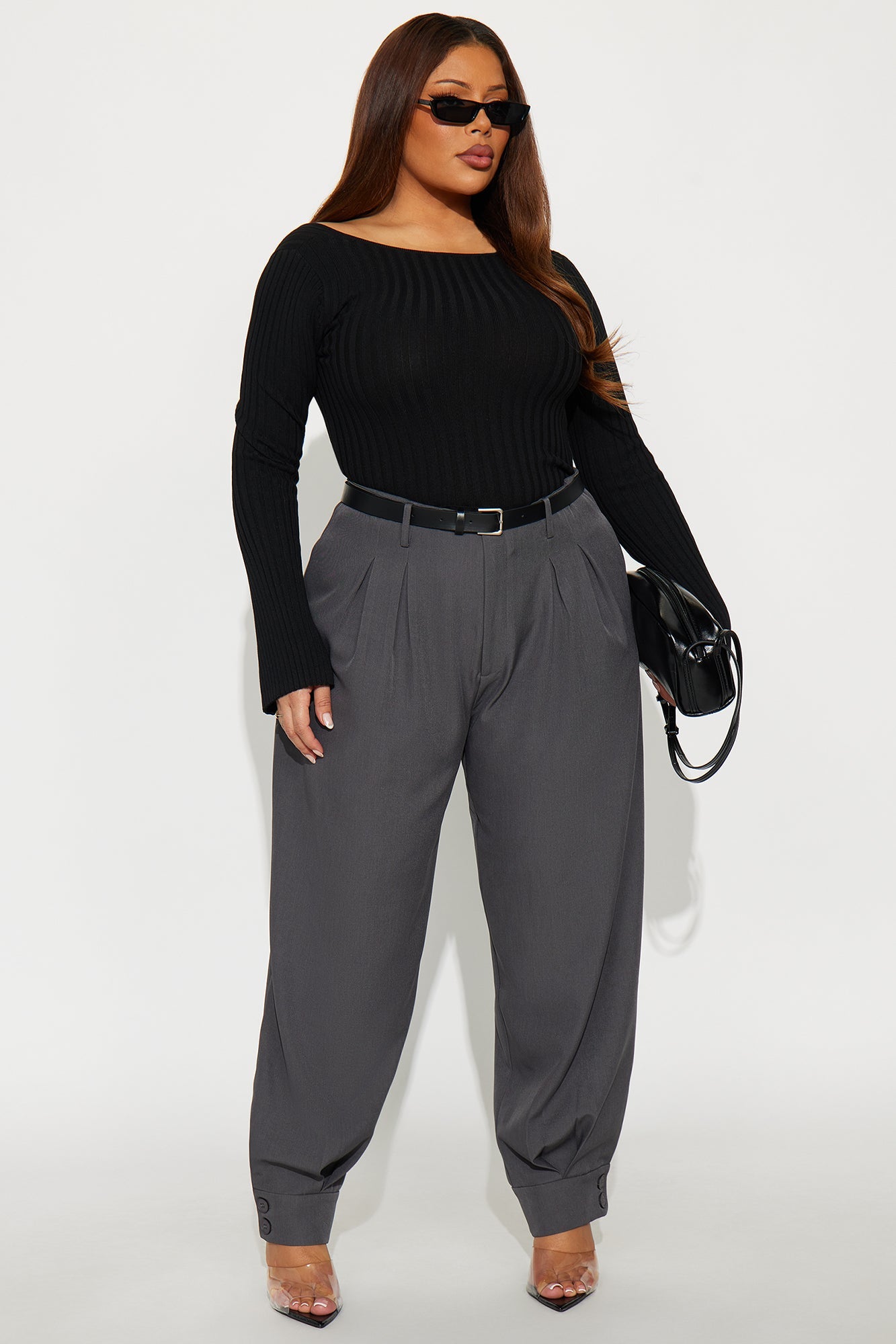 Helena Belted Trouser Pant - Charcoal