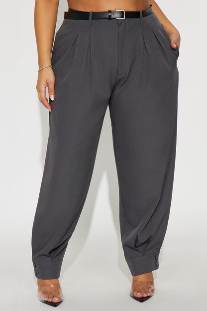 Helena Belted Trouser Pant - Charcoal