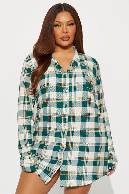 Love To Snooze Embroidered Glitter Long Sleeve PJ Sleep Shirt - Green/combo